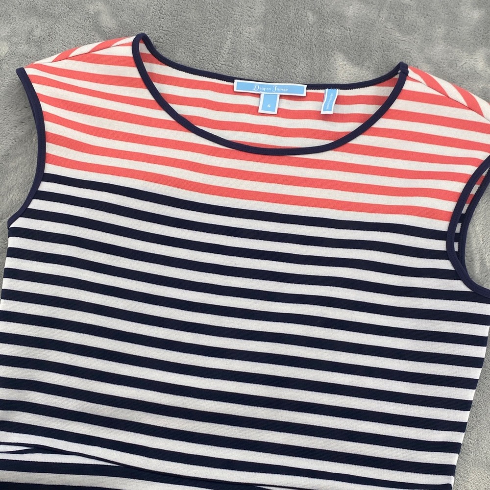 Draper‎ James Womens Small Navy Blue Pink Striped Sleeveless Fit Flare Dress